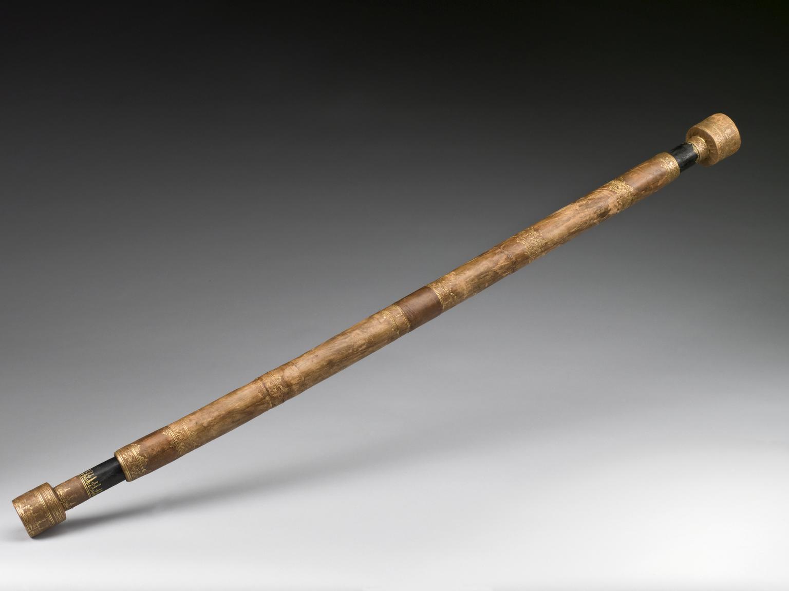 Galilean telescope A replica of an early 17th century Galilean telescope. It appears as a thin brown rod approximately 2 feet, 8 inches long.