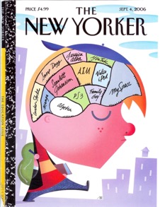Cover of the New Yorker from September 2006, depicting a stylized drawing of a boy, whose brain is partitioned into various interests ("AIM," "MySpace," et cetera)