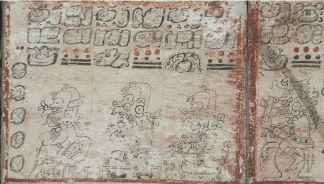 Image of old text with glyphs, seating figure visible.