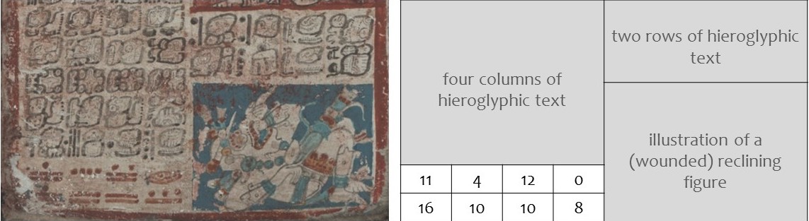 Image of hieroglyphic text on left with interpretation on right