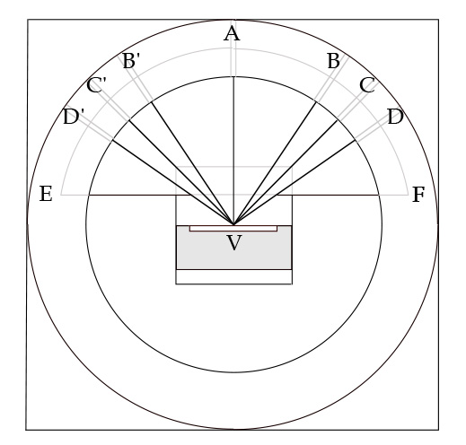 Diagram of a hollow wooden cylinder used to demonstrate the law of equal angles.